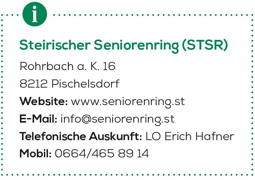 Am Foto sind die Kontaktdaten des steirischen Seniorenrings zu sehen.
