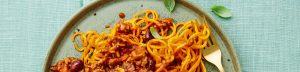 Am Foto ist ein Teil des Rezeptbildes der Möhren-Spaghetti zu sehen.